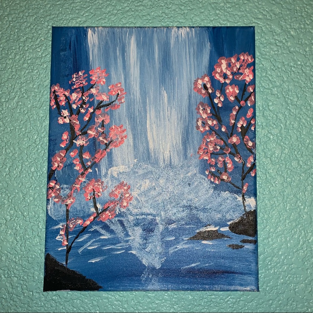 Japanese cherry blossom waterfall Acrylic painting